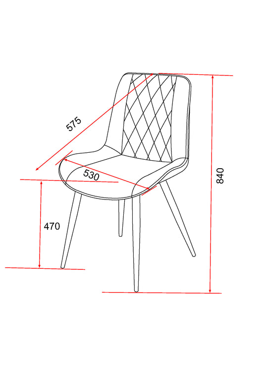 Contemporary diamond stitch fabric dining chair, black tapered legs pair