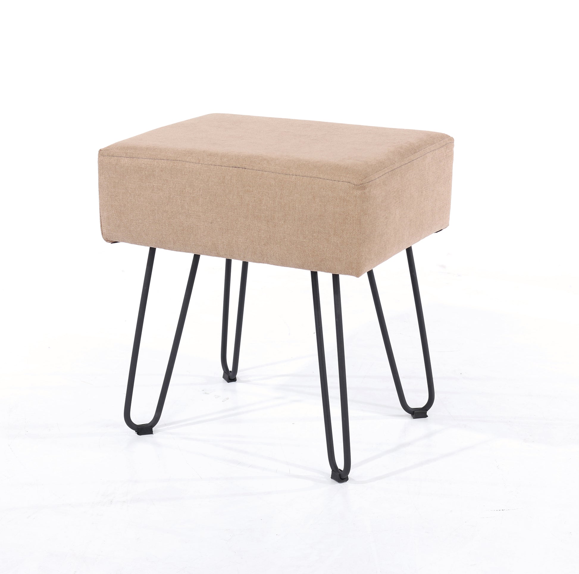 Accessories sand fabric upholstered stool with black metal legs