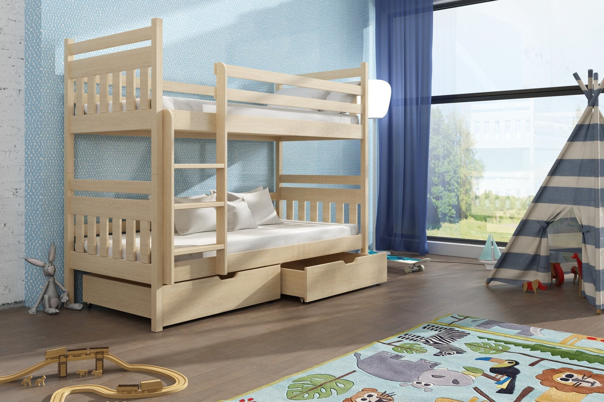 Wooden Bunk Bed Adas with Storage All Homely
