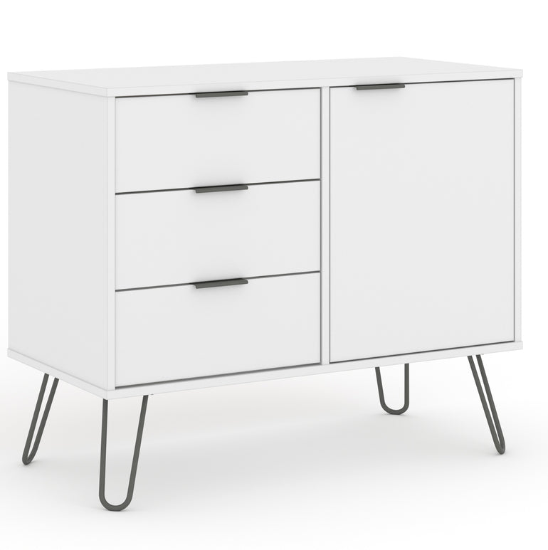 Augusta White small sideboard with 1 door, 3 drawers
