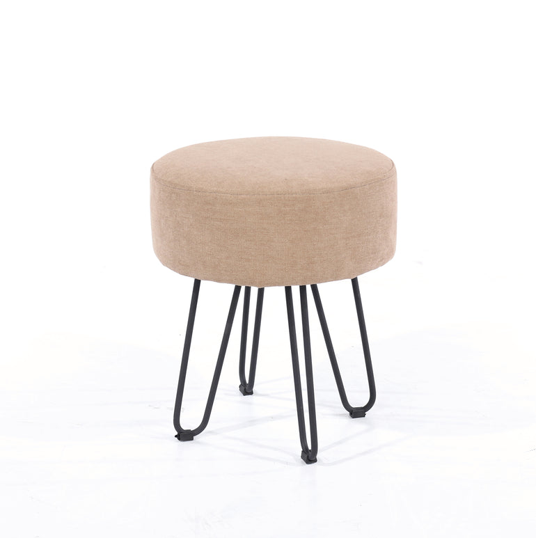 Accessories sand fabric upholstered stool with black metal legs