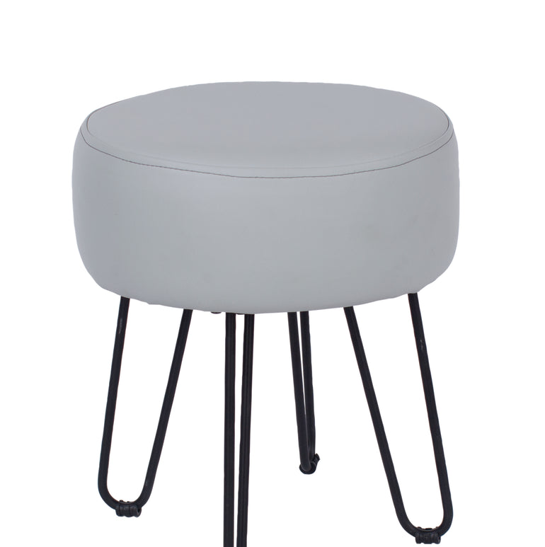 Comfort grey PU upholstered round stool with black metal legs
