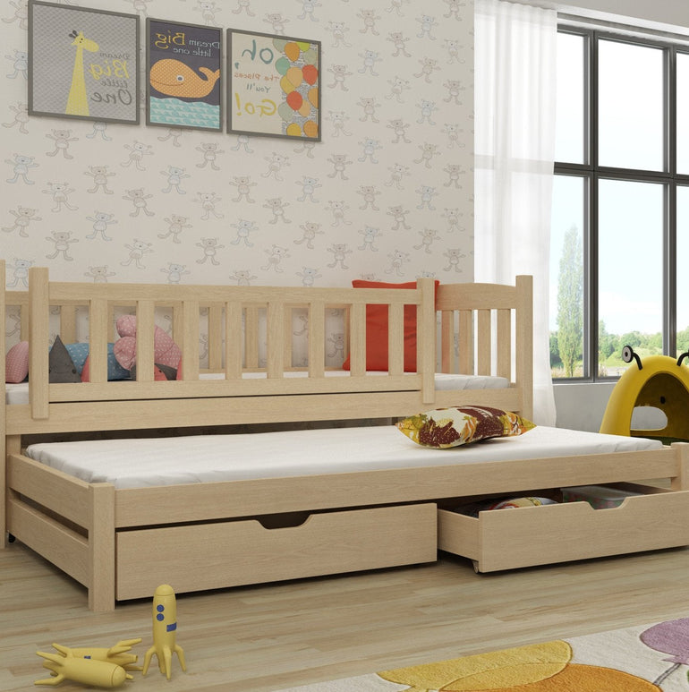 Wooden Double Bed Amelka with Trundle and Storage All Homely