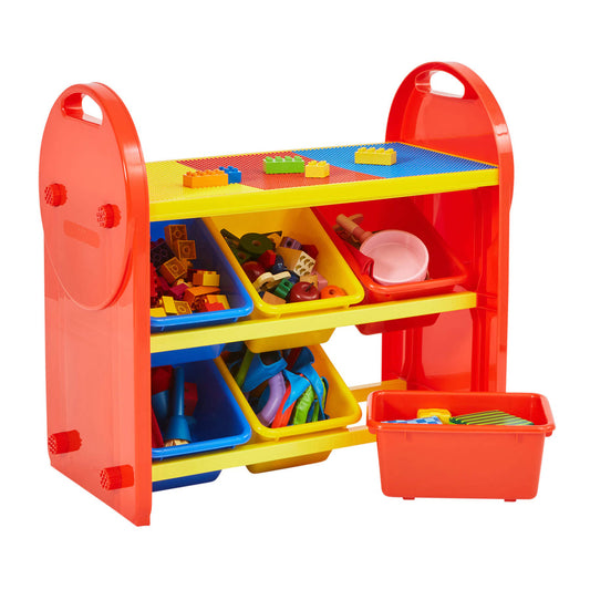 Kids 6-Bin Storage Organiser Unit with Construction Tabletop