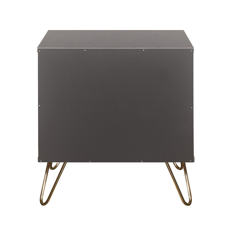 Arlo Bedside Table with Gold Accent Handle, Hairpin Legs, and Internal Shelf - Modern Grey Finish