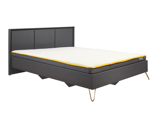 Arlo Bed with Gold Accent Hair Pin Legs and Solid Slatted Base