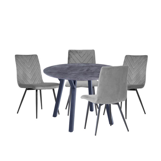 Dining Set - 1.1m Concrete Round Table & 4 x CH66 Grey Chairs