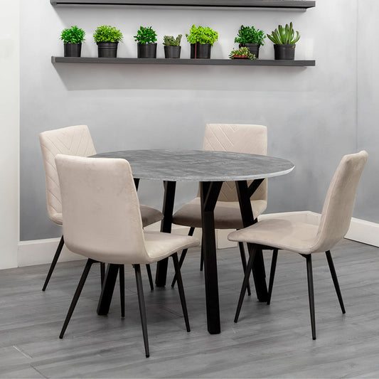 Dining Set - 1.1m Concrete Round Table & 4 x CH66 Taupe Chairs