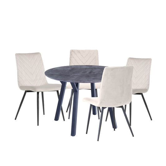 Dining Set - 1.1m Concrete Round Table & 4 x CH66 Taupe Chairs