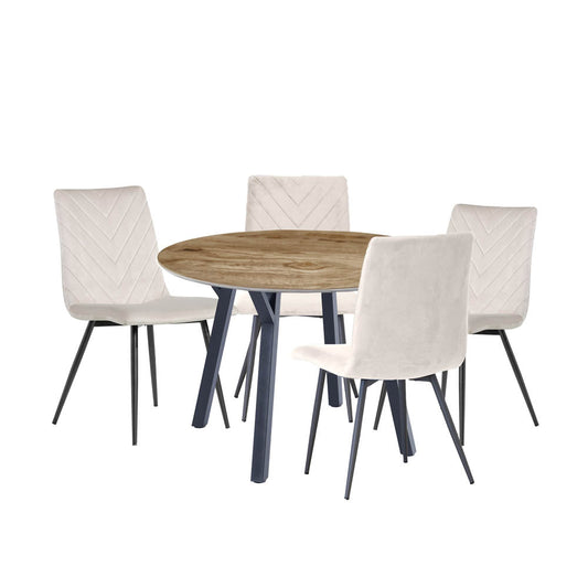 Dining Set - 1.1m Oak Finish Round Table & 4 x CH66 Taupe Chair