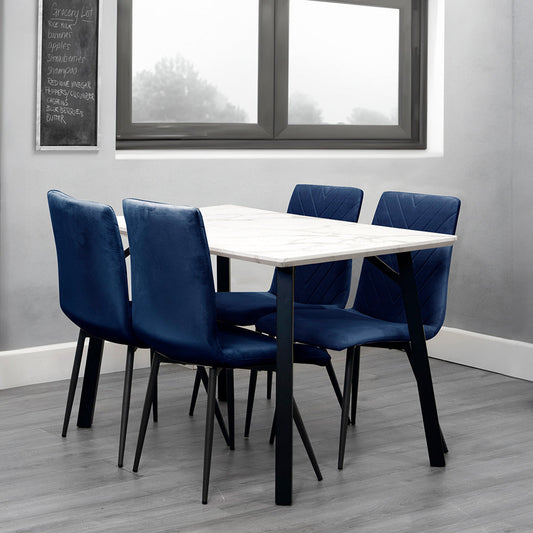 Dining Set - 1.2m Marble Table & 4 x CH66 Blue Chairs