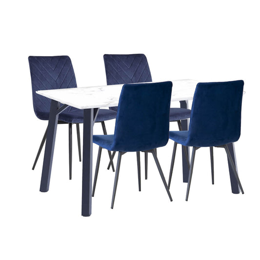 Dining Set - 1.2m Marble Table & 4 x CH66 Blue Chairs