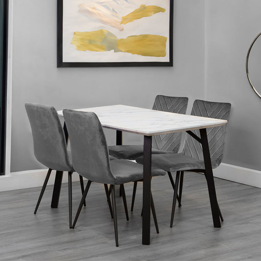Dining Set - 1.2m Marble Table & 4 x CH66 Grey Chairs