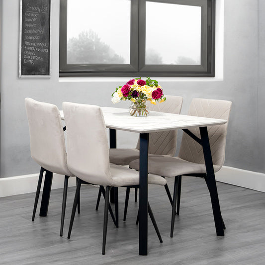 Dining Set - 1.2m Marble Table & 4 x CH66 Taupe Chairs