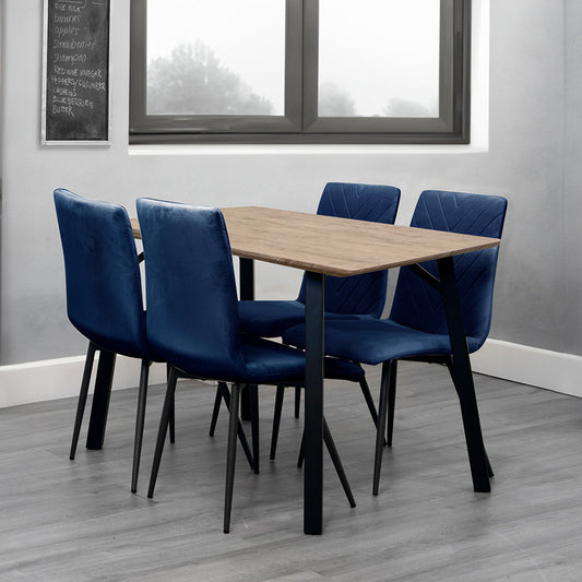 Dining Set - 1.2m Oak Finish Table & 4 x CH66 Blue Chairs