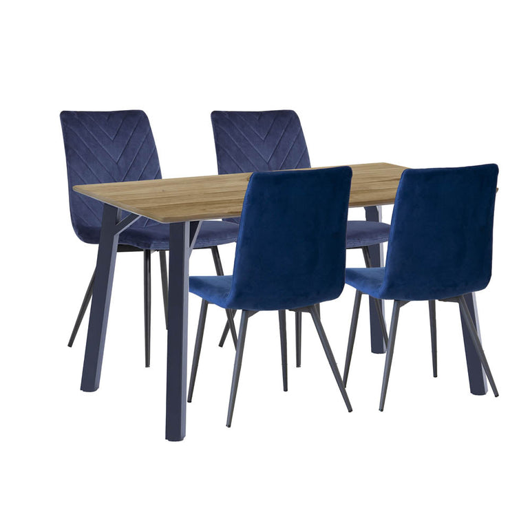 Dining Set - 1.2m Oak Finish Table & 4 x CH66 Blue Chairs