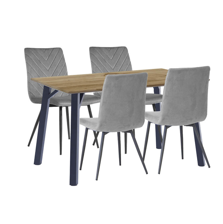 Dining Set - 1.2m Oak Finish Table & 4 x CH66 Grey Chairs