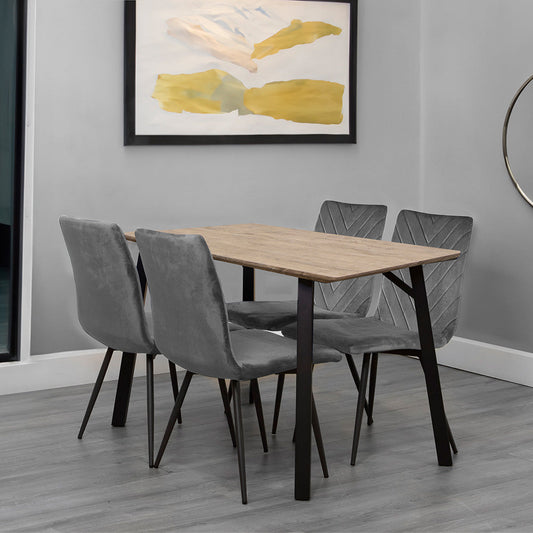 Dining Set - 1.2m Oak Finish Table & 4 x CH66 Grey Chairs
