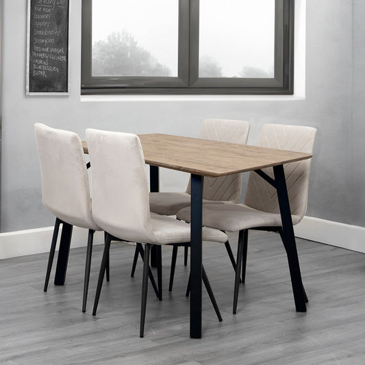 Dining Set - 1.2m Oak Finish Table & 4 x CH66 Taupe Chairs