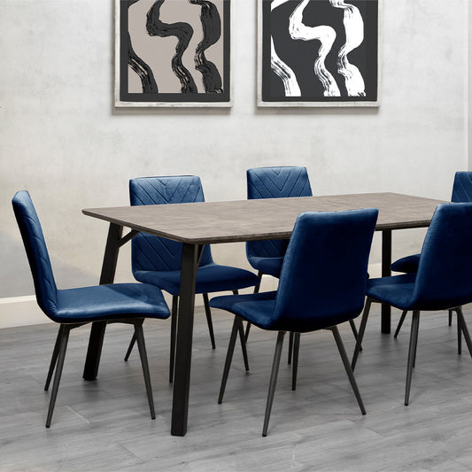 Dining Set - 1.8m Concrete Table & 6 x CH66 Blue Chairs