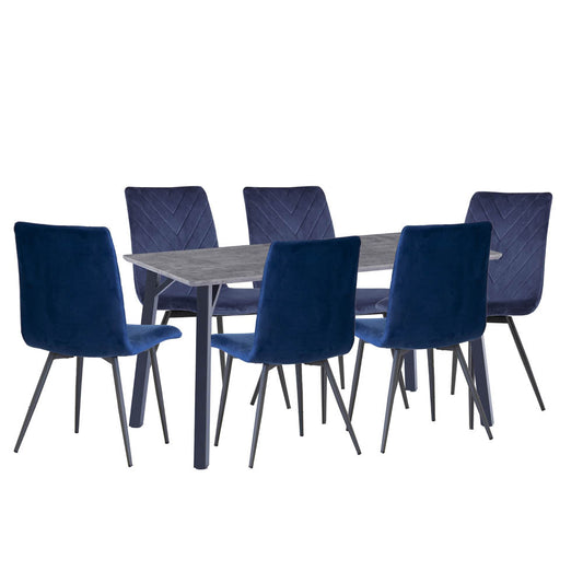 Dining Set - 1.8m Concrete Table & 6 x CH66 Blue Chairs