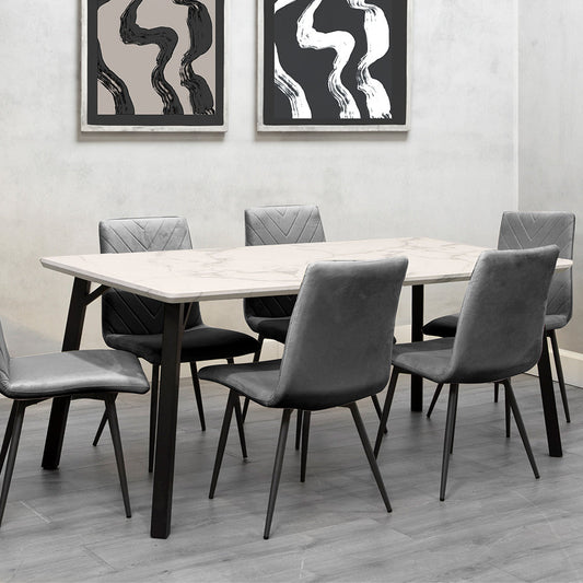 Dining Set - 1.8m Marble Table & 6 x CH66 Grey Chairs