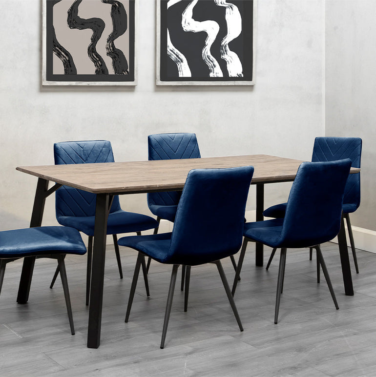 Dining Set - 1.8m Oak Finish Table & 6 x CH66 Blue Chairs
