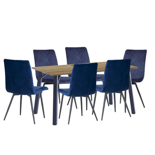 Dining Set - 1.8m Oak Finish Table & 6 x CH66 Blue Chairs