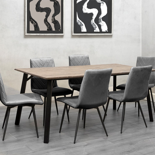 Dining Set - 1.8m Oak Finish Table & 6 x CH66 Grey Chairs