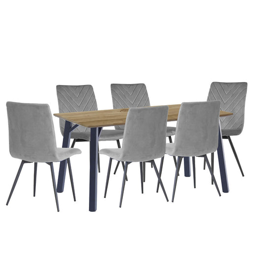 Dining Set - 1.8m Oak Finish Table & 6 x CH66 Grey Chairs