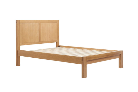 Bellevue Solid Oak Double Bed with Detailed Headboard and Firm Mattress Support
