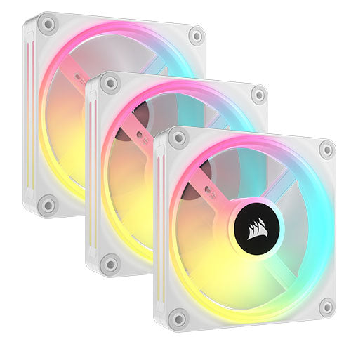 Corsair iCUE LINK QX120 12cm PWM RGB Case Fans x3, 34 RGB LEDs, Magnetic Dome Bearing, 2400 RPM, iCUE LINK Hub Included, White All Homely
