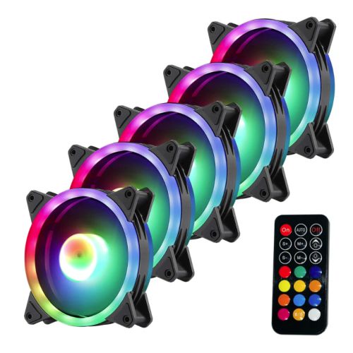 Jedel 12cm RGB Low Noise Case Fans x5, Fan Speed Control, Fan Hub & RGB Remote Control included All Homely