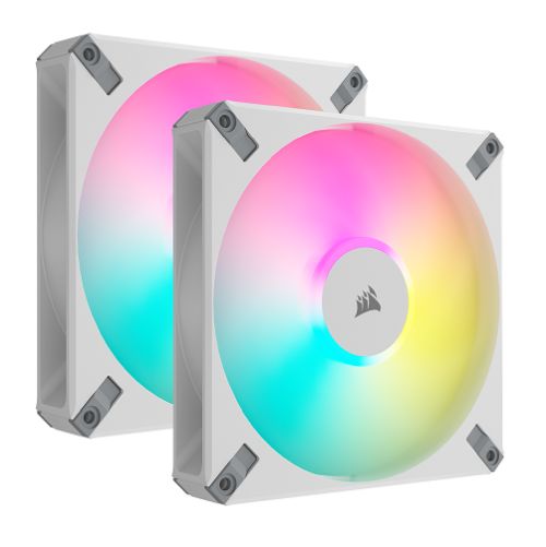 Corsair iCUE AF140 RGB ELITE 14cm PWM Case Fans x2, 8 ARGB LEDs, FDM Bearing, 500-1700 RPM, White, RGB Controller Included, 2 Pack All Homely