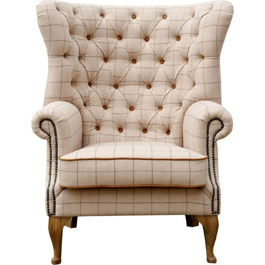 Wing Chairs - Wrap Around Wing Chair in Leather & Wool - Combi 3