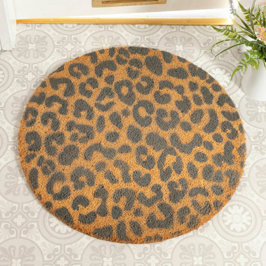 Artsy Doormats Grey Leopard Print Circle Doormat