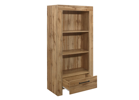 Compton Bookcase: Traditional Oak-Inspired, Modern Design with Stylish Black Handles, 3 Shelves & Large Drawer