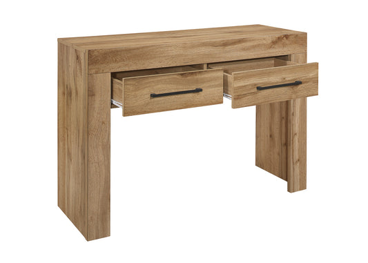 Compton 2-Drawer Console Table: Traditional Oak-Inspired, Modern Practical Design with Stylish Black Handles