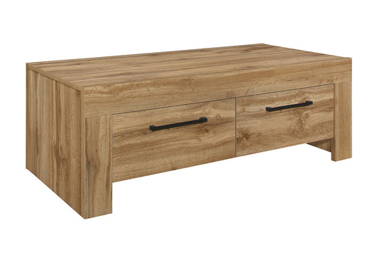 Compton 4-Drawer Coffee Table with Large Lower Shelf, Traditional Oak-Inspired, Modern and Practical
