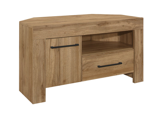 Compton Corner TV Unit - Traditional Oak Inspired, Modern Design with Stylish Black Handles, Large Shelf and Storage Drawer, Ideal for 45" TVs