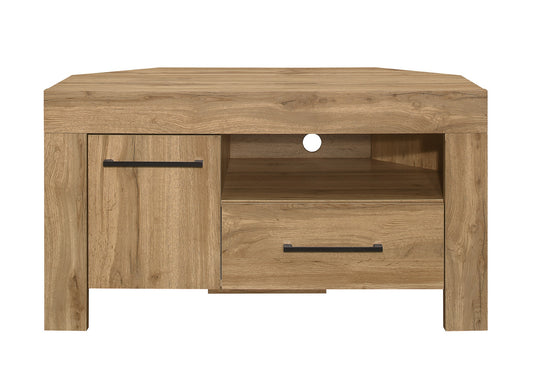 Compton Corner TV Unit - Traditional Oak Inspired, Modern Design with Stylish Black Handles, Large Shelf and Storage Drawer, Ideal for 45" TVs