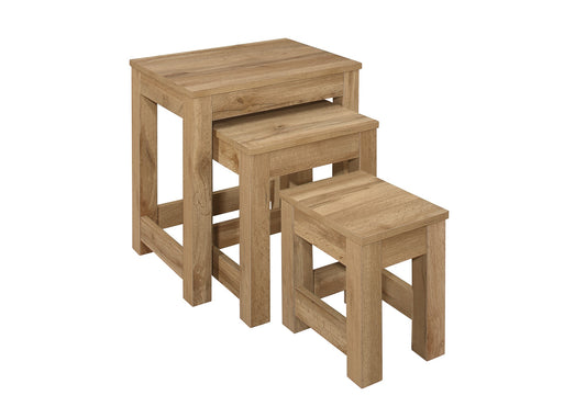 Compton Nest of Tables - Traditional Oak Inspired, Modern Design with Stylish Black Handles, Practical and Affordable, Ideal for Small Spaces