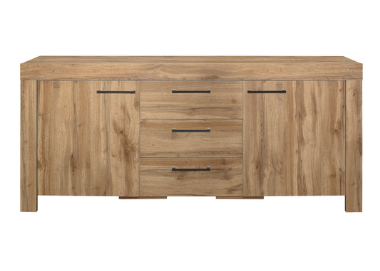 Compton Traditional Oak 3-Drawer 2-Door Sideboard with Black Handles - Elegant Storage Solution for Living or Dining Room