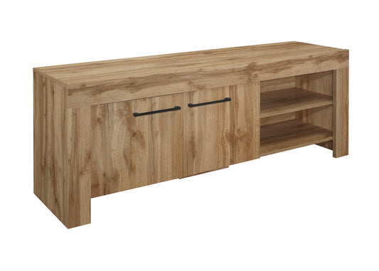 Compton TV Unit: Traditional Oak Inspired, Modern Practical Design with Stylish Black Handles, 2 Shelves and 2 Large Drawers, Ideal for 55" TV