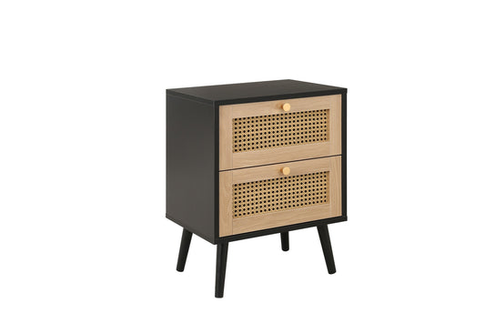 Croxley Rattan Bedside Table with Drawer and Shelf, Gold Handles, Ideal for Natural, Airy Bedroom Decor