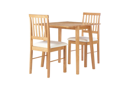 Elegant Oak-Finish Drop Leaf Dining Set with Soft Upholstered Seating, Constructed from Rubberwood and Polyester