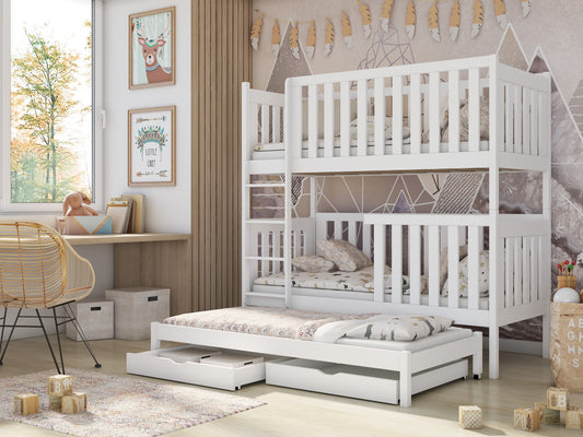 Wooden Bunk Bed Emily with Trundle and Storage All Homely