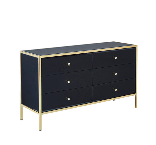 Fenwick 6-Drawer Chest with Bevelled Glass Panels and Gold Frame - Glamorous, Luxurious, Spacious Storage Solution