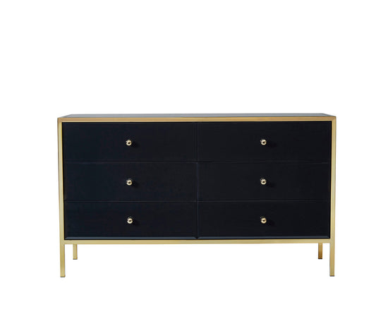 Fenwick 6-Drawer Chest with Bevelled Glass Panels and Gold Frame - Glamorous, Luxurious, Spacious Storage Solution