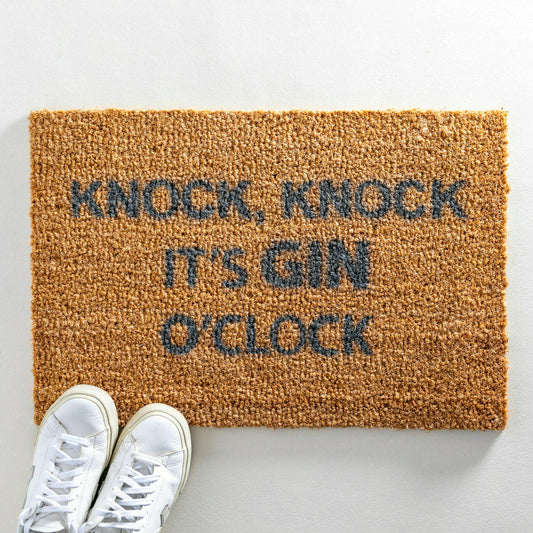 Artsy Doormats Knock Knock It's Gin O'Clock Grey Doormat